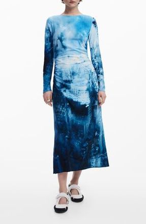 Desigual Print Long Sleeve Maxi Dress in Blue at Nordstrom Rack, Size Small