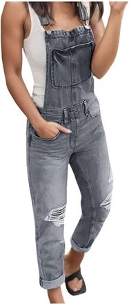 Generic Denim Jumpsuits for Women Adjustable Straps Straight Leg Stretch Loose Fit Dungarees Bib Overalls Trendy Casual Baggy Distressed Jeans Pants