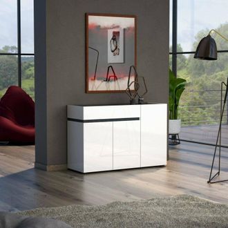 Dmora Credenza Bajardo, Alacena 2 Estantes, Un Caj&oacute;n Made In Italy, 3 Puertas, 120x42x80h Cm Blanco Brillante