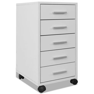 vidaXL Cajonera De Oficina Con Ruedas 5 Cajones Blanco Vidaxl