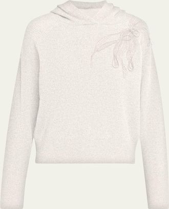 Brunello Cucinelli Ribbed Cashmere Hoodie with Monili Embroidery