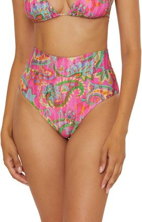 BECCA by Rebecca Virtue Polynesia High Waist Bikini Bottoms in Pink Multi at Nordstrom, Size Medium