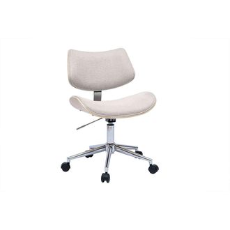 Miliboo Miliboo - Silla De Oficina Con Ruedas De Dise&ntilde;o En Tela De Terciopelo Beige, Madera De Roble Claro Y Metal Malmo