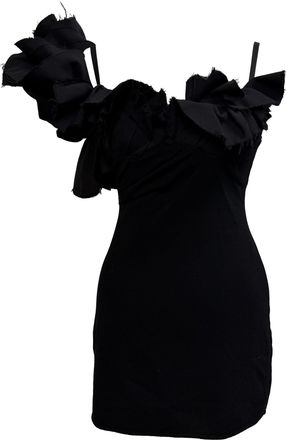 Jacquemus Pre-owned Womens Le Raphia Duna Ruffled Mini Dress in Black Wool - Size EU 34 (Womens)