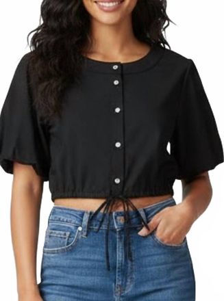 Staud Ellington Cropped Button Down Top In Black