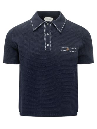 Versace Blue Logo Shirt Collar Polo