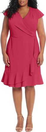 London Times Pleated Flounce Faux Wrap Dress in Cherry at Nordstrom Rack, Size 14W
