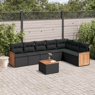 vidaXL Set De Sof&aacute;s De Jard&iacute;n 8 Piezas Y Cojines Rat&aacute;n Sint&eacute;tico Negro Vidaxl
