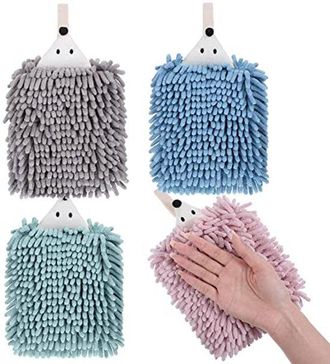 OEM Juego De 4 Toallas De Chenilla, Suaves, Colgantes, Absorbentes Y De Secado R&aacute;pido, La Cocina O El Lavabo (rosa, Verde, Azul, Gris)