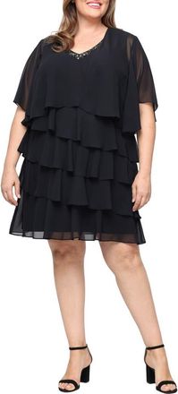 S.L. Fashions Tiered Ruffle Chiffon Dress with Jacket in Black at Nordstrom, Size 20W