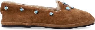 Fortela Suede Friulan Slippers with Turquoise Stone Embellishments