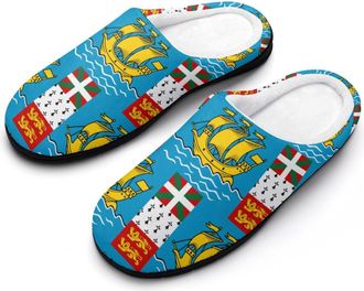 Generic Flag of Saint-Pierre And Miquelon Mens House Slippers Memory Foam Washable Cotton Slip on Home Shoes