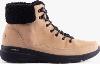 Skechers 16677/NTBK GLACIAL ULTRA - WOODLANDS Womens Boots Natural/Black - Beige Suede - Size UK 6.5