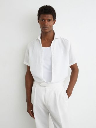 Reiss White Linen-blend Side-adjuster Tapered Trousers, 30