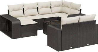 vidaXL Set De Sof&aacute;s De Jard&iacute;n 11 Pzas Y Cojines Rat&aacute;n Sint&eacute;tico Negro Vidaxl