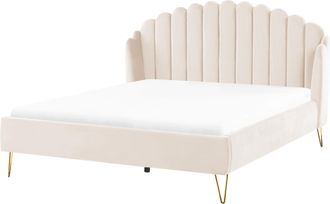 Beliani Cama Con Somier De Terciopelo 180 X 200 Cm Cabecero Beige Ambillou
