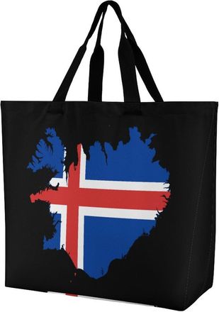 Generic Flag Map of Iceland Reusable Shopping Bags Large Capacity Grocery Bag Heavy Duty Tote for Women 40x40x16cm