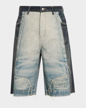 Purple Men & apos;s Upside-Down Distressed Hem Denim Shorts