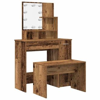 Berkfield Home Dressing Table Set with LED Old Wood Engineered Wood in Brown