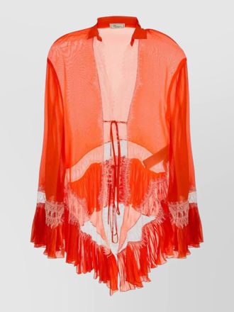 Blumarine chiffon blouse open front lace fringe