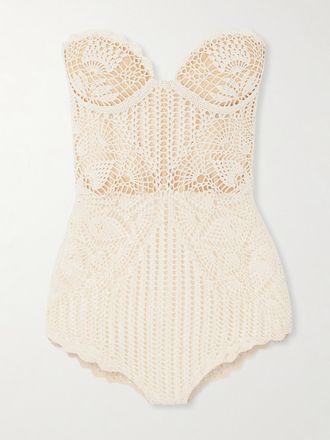 Magda Butrym Body In Pizzo Di Cotone Crochet - Crema