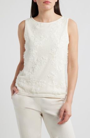 Anne Klein Organza Appliqu&eacute; Sweater Tank in White Dove at Nordstrom, Size X-Small