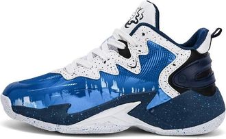 Generic Mens High Top Basketball Shoes are Anti Slip Wear-Resistant Cushioned Breathable Fashionable Sports Training Boots Walking Shoes(Blue,4.5 UK)