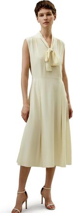 LilySilk 100% Silk Saudade Dress for Women Sleeveless Bowtie Neck Flowy Long Silk Chiffon Lining Pleated Summer Soft Size(Lily White,UK 14)