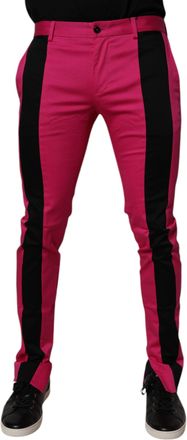 Dolce & Gabbana Pink Black Stripe Slim Fit Men Dress Pants Cotton Elastane