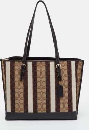 Coach Mollie Multicolor Chalk Signature Canvas And Leather Stripe Tote