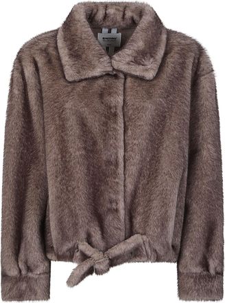 Sword 6.6.44 Plush Adjustable Tie Hem Faux Fur Bomber Jacket