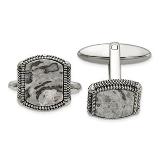 Diamond2Deal Stainless Steel Antiqued and Polished Jasper Cuff Links