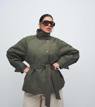 Asos Curve ASOS DESIGN Curve - Trench kaki con collo a imbuto e cintura-Marrone