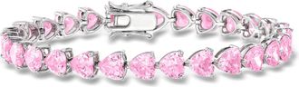 Ross-Simons Heart-Shaped Simulated Pink Sapphire Tennis Bracelet in Sterling Silver