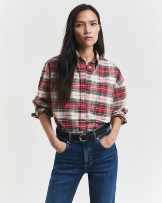 GANT Women Oversized Checked Classic Oxford Shirt (40) BOLD RED