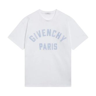 Givenchy Tops, Heren, Wit, XL, Katoen, Katoenen T-shirt met geborduurd logo