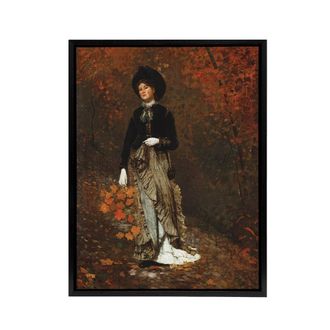 Artery8 Autumn Woman Portrait Winslow Homer Framed Canvas Wall Art Print in White | Size: W24 x H32
