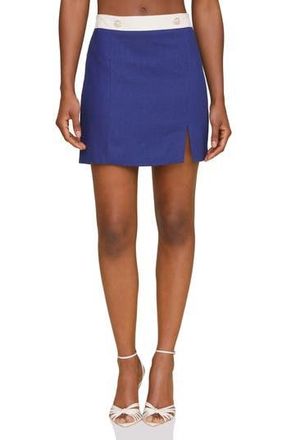Avec Les Filles Colorblock Linen Blend Miniskirt in Navy at Nordstrom Rack, Size X-Large