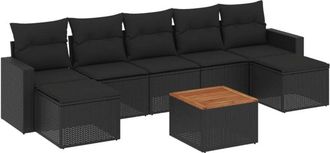 vidaXL Set De Sof&aacute;s De Jard&iacute;n 8 Piezas Y Cojines Rat&aacute;n Sint&eacute;tico Negro Vidaxl