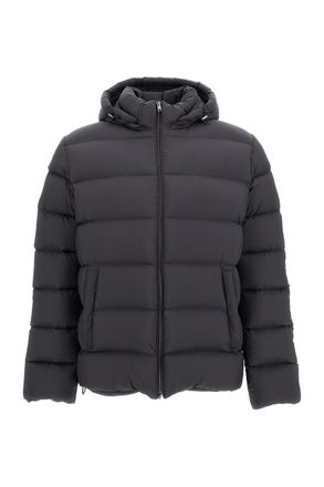Herno Grey Hooded Satin Nylon Down Puffer Jacket