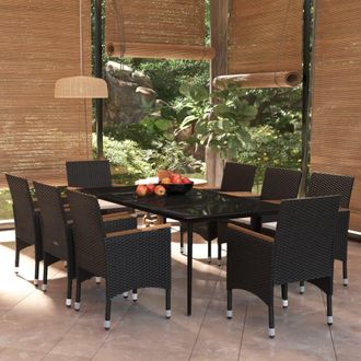 vidaXL Juego De Comedor De Jard&iacute;n 9 Piezas Con Cojines Negro Vidaxl