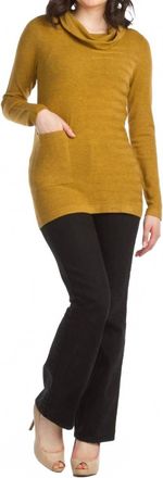 Papillon Knit Cowl Neck Sweater With Horizontal Rib In Mustard