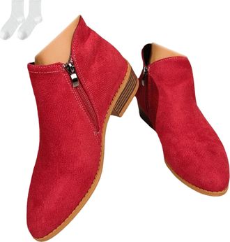 Generic Womens Ankle Boots in A Suede Look, Fashionable Ankle Boots with A Low Block Heel And Side Zipper, Comfortable Boots with A Round Toe for Everyday Wea