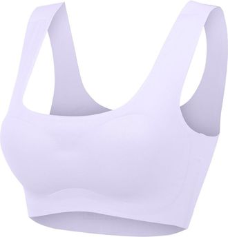 Generic Womens Ice Silk Yoga Sports Bra Ice Gather Large Size Running Vest Yoga Sports Underwear Ladies U Neck Wireless Plus Size Bras Top Padded Women Purple