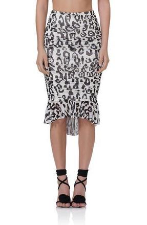 AFRM Ronica Ruched Mesh High-Low Skirt in Stark Leopard at Nordstrom Rack, Size Large