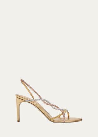 Rene Caovilla Three-Tone Crystal Satin Braid Halter Sandals