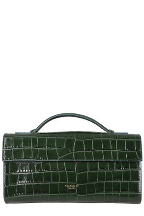 AVENUE 67 Crocodile-Embossed Green Leather Handbag With Adjustable Strap