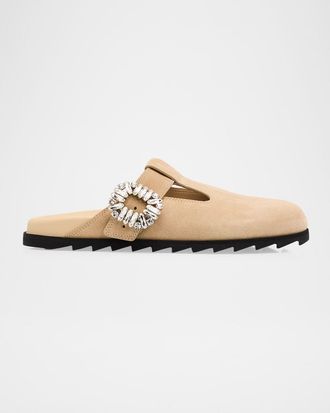 Roger Vivier Slidy Viv Suede T-Strap Mules