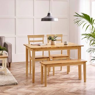 Furniturebox Salcombe Extending Oak Effect Table with 2 Chairs & 1 Small Bench in Brown