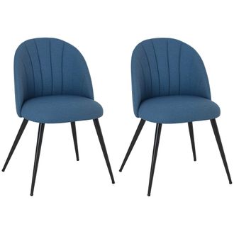 HOMCOM Set of 2 Dining Chairs with Shell Backrest and Padded Seat - Blue | TJ Hughes